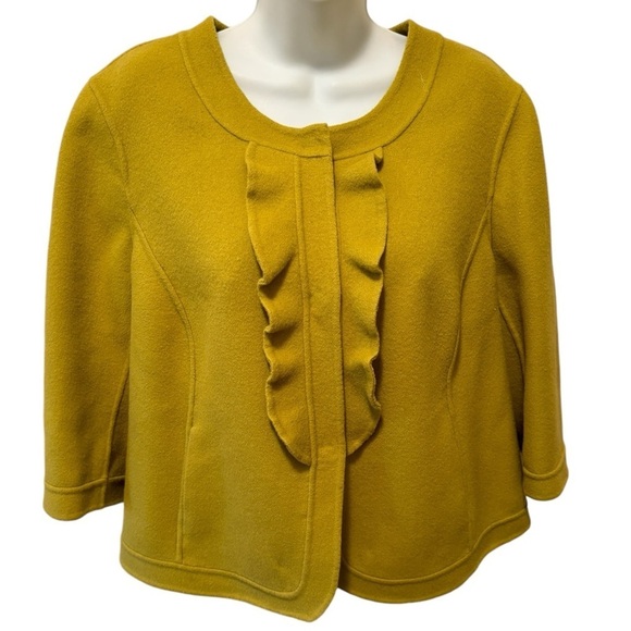 Talbots Wool Blend Jacket Coat Blazer 14WP Round Neck Chartreuse 3/4 Sleeve - Picture 2 of 8